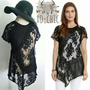 NWT S Karen Kane Sheer Lace Tunic Blouse